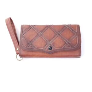 Wallet Wristlet Zippered Pouches Brown Lattice